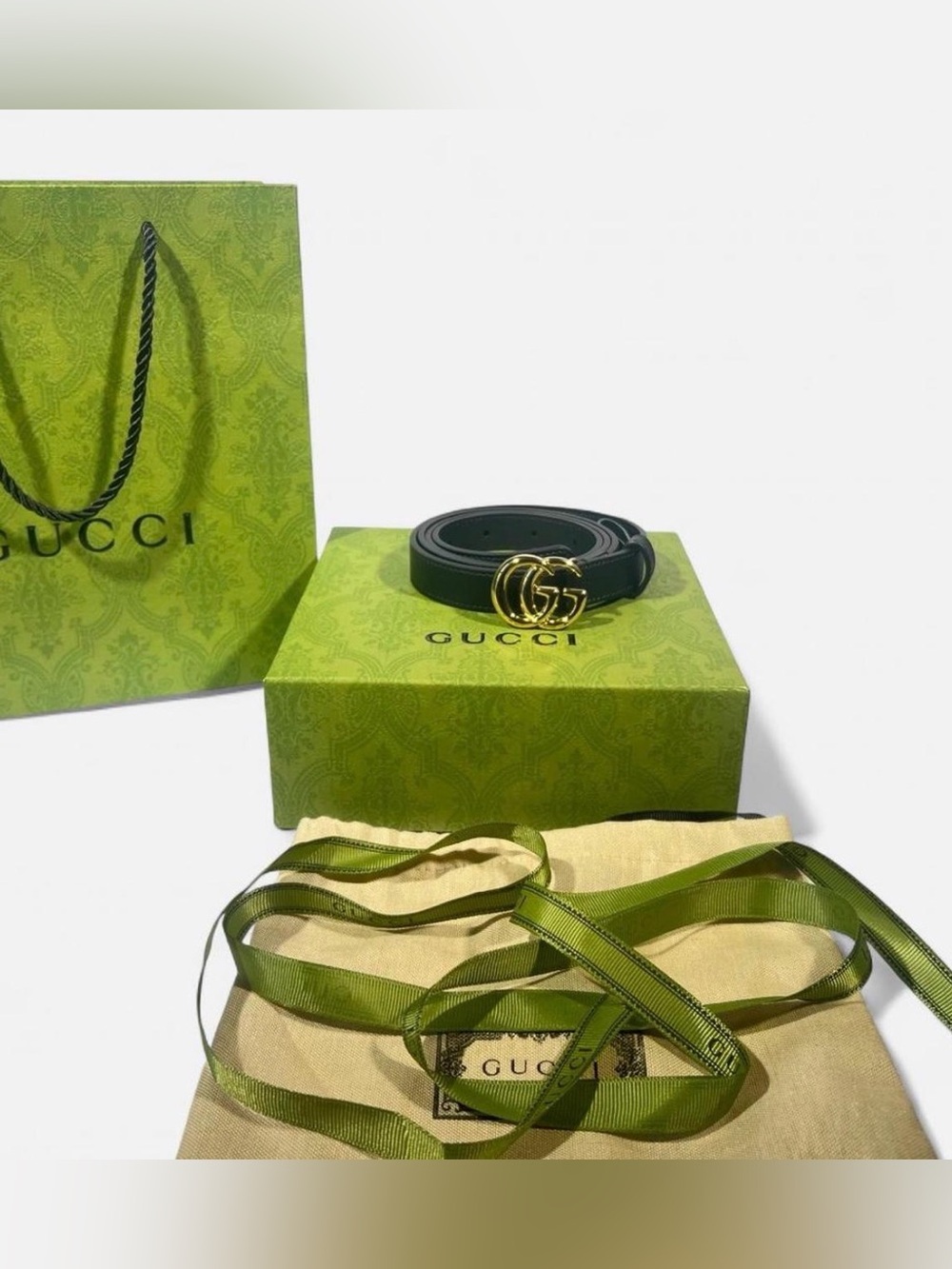 Authentic Black Gucci GG Marmont thin leather belt with shiny G buckle